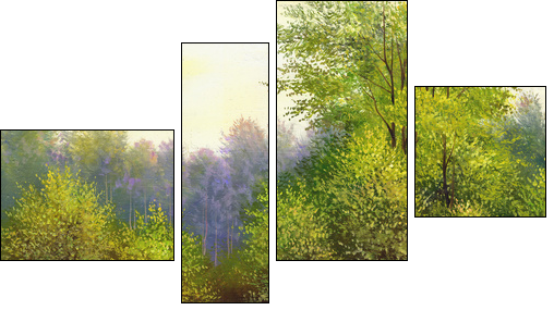 beautiful summer landscape, canvas, oil - Vierteiliges Leinwandbild, Viertychon