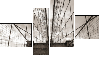 Brooklyn Bridge in New York City. Sepia tone. - Vierteiliges Leinwandbild, Viertychon