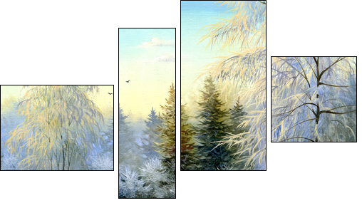 beautiful winter landscape, canvas, oil - Vierteiliges Leinwandbild, Viertychon