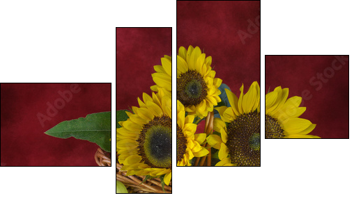 Still life with sunflowers and apples - Vierteiliges Leinwandbild, Viertychon
