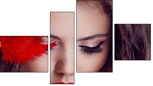 Fashion woman Beauty Portrait. Red Lips - Vierteiliges Leinwandbild, Viertychon