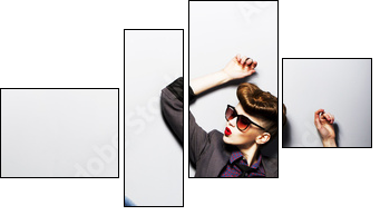 Pin-up girl in sunglasses sitting. American retro style - Vierteiliges Leinwandbild, Viertychon