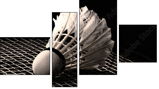 Shuttlecock on badminton racket - Vierteiliges Leinwandbild, Viertychon