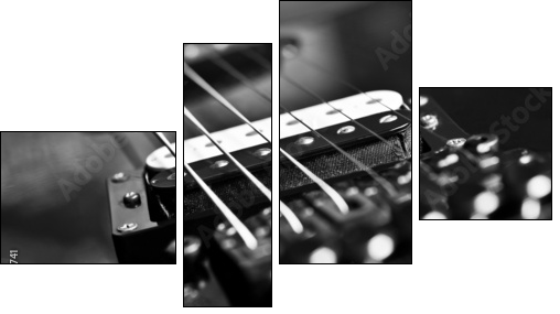 Strings electric guitar closeup in black tones - Vierteiliges Leinwandbild, Viertychon
