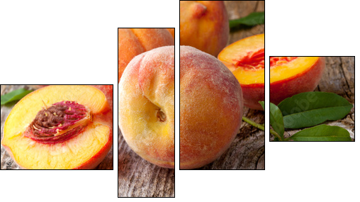 fresh peaches on wood  background - Vierteiliges Leinwandbild, Viertychon