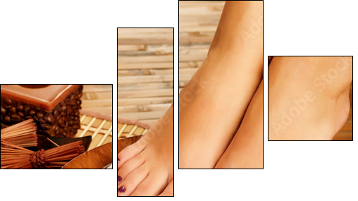 female feet at spa salon on pedicure procedure - Vierteiliges Leinwandbild, Viertychon