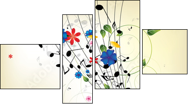 Floral musical background with notes - Vierteiliges Leinwandbild, Viertychon