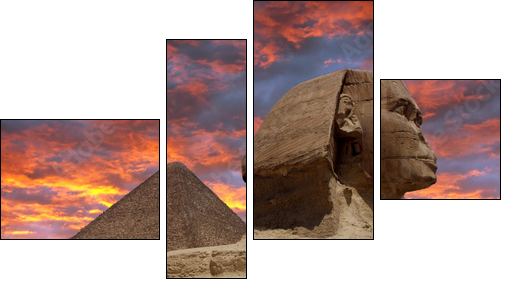 Pyramid and Sphinx at Giza, Cairo - Vierteiliges Leinwandbild, Viertychon