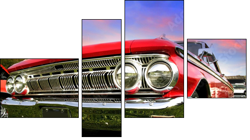 Red Muscle Car - Vierteiliges Leinwandbild, Viertychon