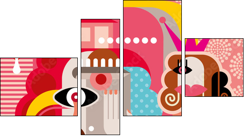 Woman and Man vector illustration - Vierteiliges Leinwandbild, Viertychon