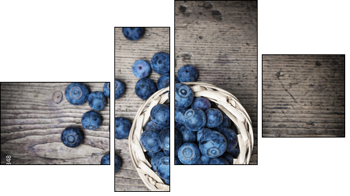 fresh blueberries on an old table - still life - Vierteiliges Leinwandbild, Viertychon