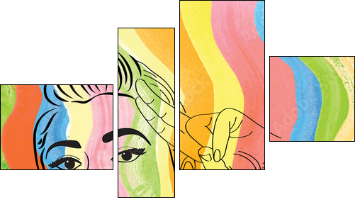 vintage pop art girl - Vierteiliges Leinwandbild, Viertychon
