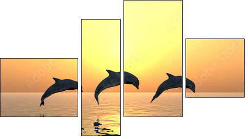 Jumping Dolphins - Vierteiliges Leinwandbild, Viertychon