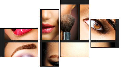 Makeup Collage. Professional Make-up Details. Makeover - Vierteiliges Leinwandbild, Viertychon