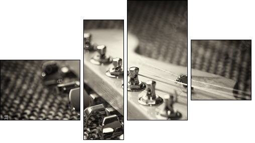 Electrical guitar headstock closeup. Sepia effect with vignette - Vierteiliges Leinwandbild, Viertychon
