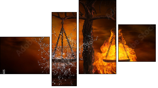 Balance between fire and water - Vierteiliges Leinwandbild, Viertychon