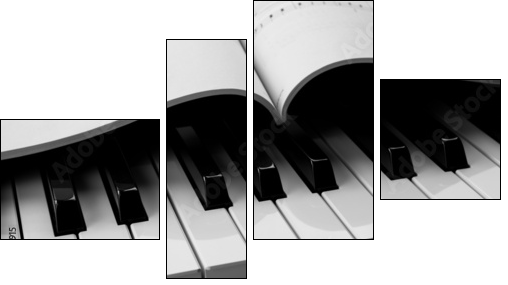 Piano keys and musical book - Vierteiliges Leinwandbild, Viertychon