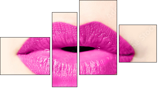 Bouche de femme rose, reflet - Vierteiliges Leinwandbild, Viertychon