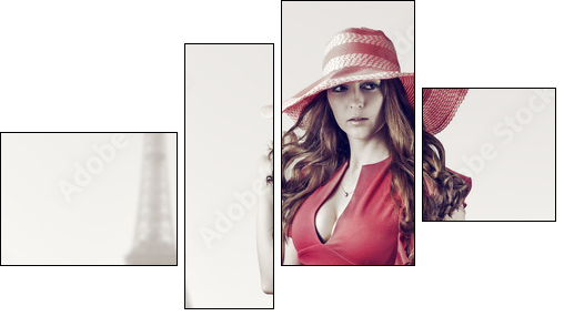 Young beautiful woman in Paris, France - Vierteiliges Leinwandbild, Viertychon