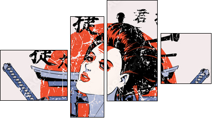 Geisha - Vierteiliges Leinwandbild, Viertychon