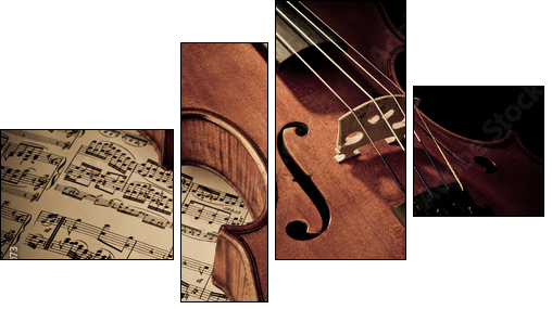 Geige mit Notenblatt - Vierteiliges Leinwandbild, Viertychon