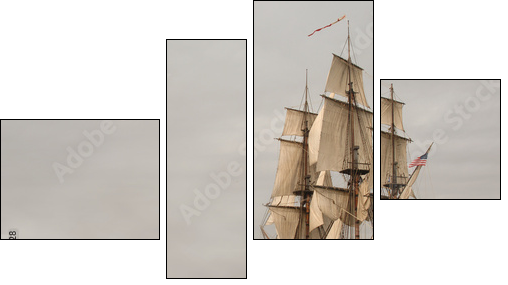 Vintage Frigate sailing into a fog bank - Vierteiliges Leinwandbild, Viertychon