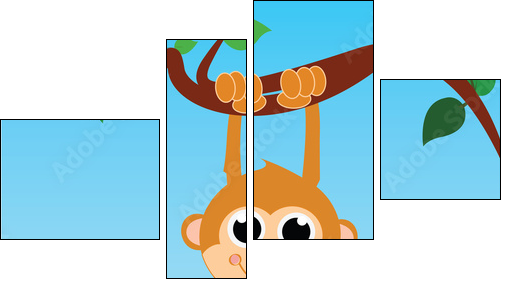 monkey hanging from a tree on abstract sky background - Vierteiliges Leinwandbild, Viertychon