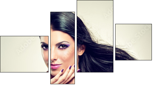 Beautiful brunette with long hair flying - Vierteiliges Leinwandbild, Viertychon
