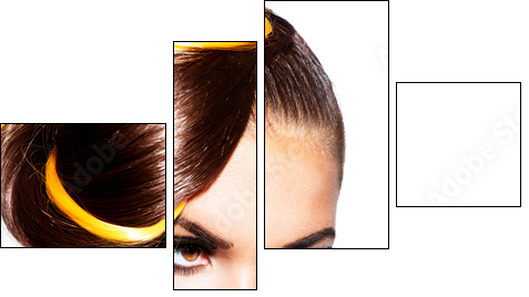 Fashion Model Girl Portrait with Yellow and Orange Makeup - Vierteiliges Leinwandbild, Viertychon
