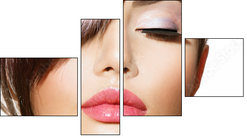 Hairstyle. Beauty Model Girl Portrait with Perfect Makeup - Vierteiliges Leinwandbild, Viertychon