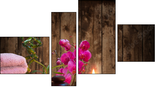 massage - bamboo - orchid, towels, candles stones - Vierteiliges Leinwandbild, Viertychon