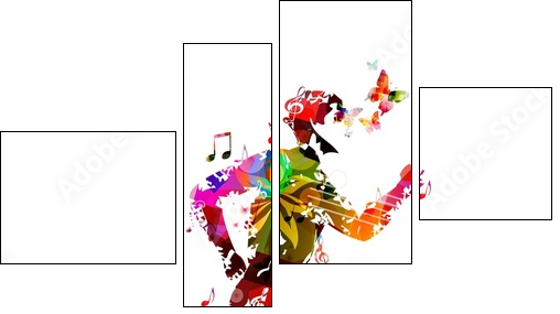 Colorful vector runner silhouette background with butterflies. - Vierteiliges Leinwandbild, Viertychon
