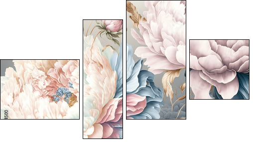 Beautiful peonies, abstract floral design in pastel colors for prints, postcards or wallpaper - Vierteiliges Leinwandbild, Viertychon