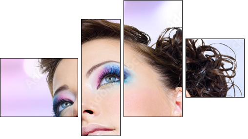 Closeup face with fashion bright pink makeup - Vierteiliges Leinwandbild, Viertychon