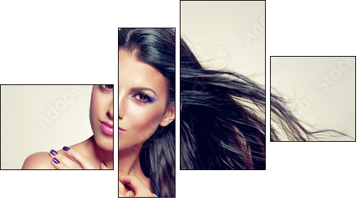 Beautiful brunette with long hair flying - Vierteiliges Leinwandbild, Viertychon