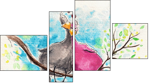 Birds in love - Vierteiliges Leinwandbild, Viertychon