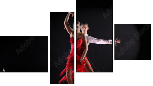 dancers in ballroom against black background - Vierteiliges Leinwandbild, Viertychon