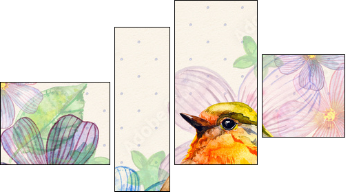 Floral retro card watercolor - Vierteiliges Leinwandbild, Viertychon