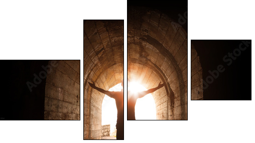 Man stands inside of old dark tunnel - Vierteiliges Leinwandbild, Viertychon