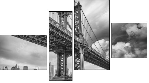 The Manhattan Bridge, New York City. Awesome wideangle upward vi - Vierteiliges Leinwandbild, Viertychon