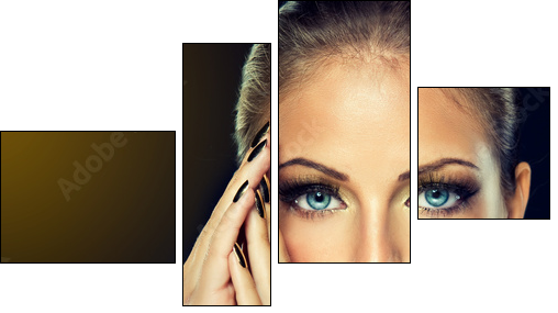 The girl with the Golden makeup and metal nails. - Vierteiliges Leinwandbild, Viertychon