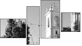 Lisbon old yellow tram over black and white background - Vierteiliges Leinwandbild, Viertychon