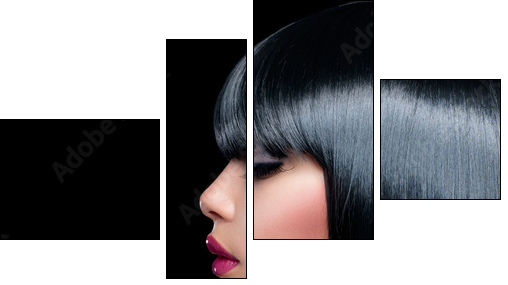 Beautiful Brunette Girl. Beauty Woman with Short Black Hair - Vierteiliges Leinwandbild, Viertychon