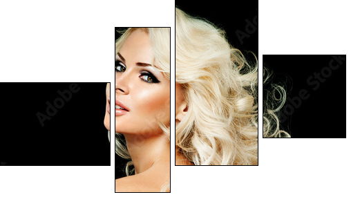 beautiful blonde woman  with perfect curly hair - Vierteiliges Leinwandbild, Viertychon