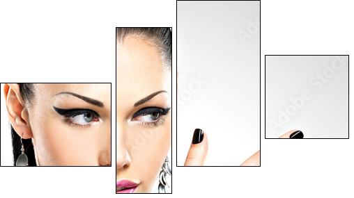 Beautiful fashion sexy woman with black nails at pretty face - Vierteiliges Leinwandbild, Viertychon