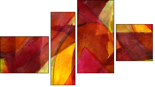 seamless cubism red, yellow abstract art Picasso texture waterco - Vierteiliges Leinwandbild, Viertychon