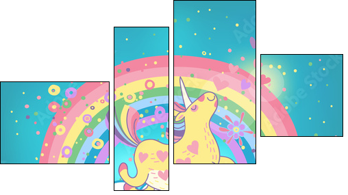 Unicorn rainbow in the clouds - Vierteiliges Leinwandbild, Viertychon