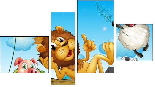 A king lion surrounded with animals - Vierteiliges Leinwandbild, Viertychon