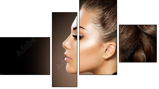 Hair Braid. Beautiful Woman with Healthy Long Hair - Vierteiliges Leinwandbild, Viertychon