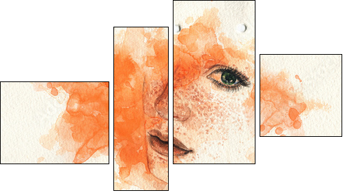 Beautiful woman. watercolor illustration - Vierteiliges Leinwandbild, Viertychon